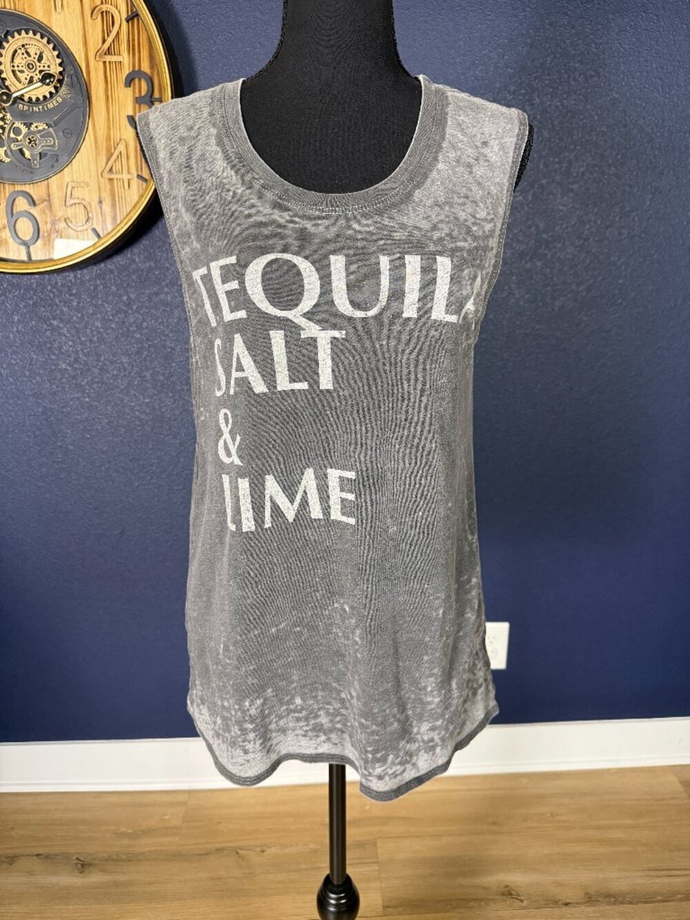 Chaser Gray Burnout Tequila Salt & Lime Graphic Muscle Tank | S